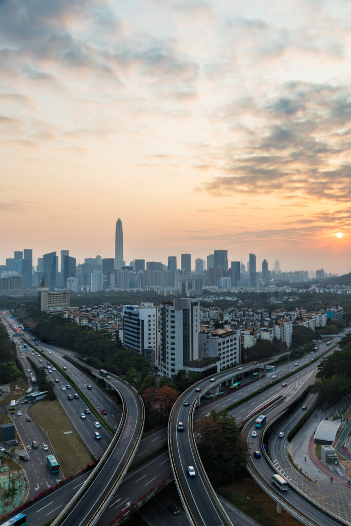urban traffic with cityscape in city of China.